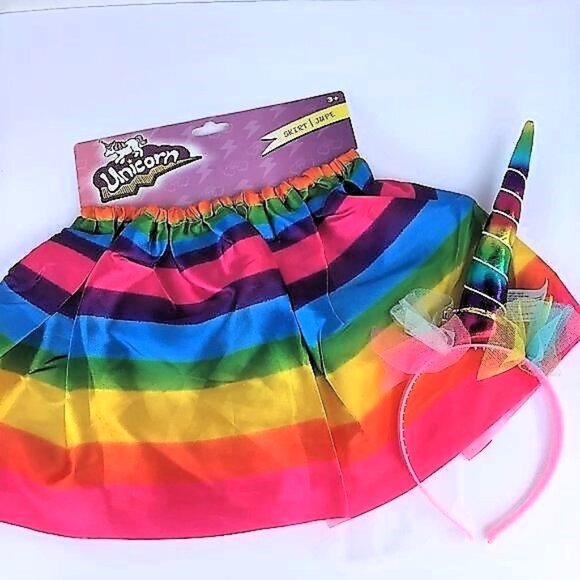 UNICORN RAINBOW TULLE SKIRT HEADBAND COSTUME - Picture 1 of 8